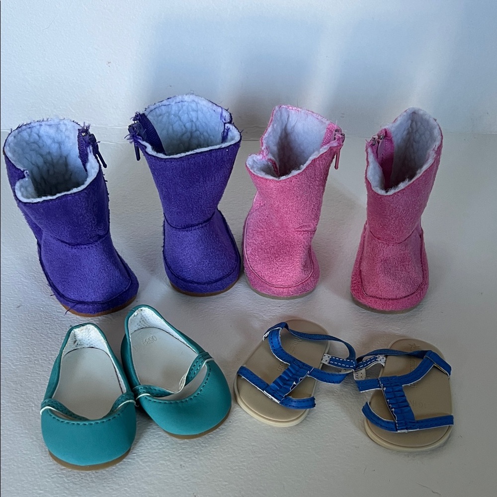 Vibrant Doll Shoe Collection - Purple, Pink, Teal, and Blue